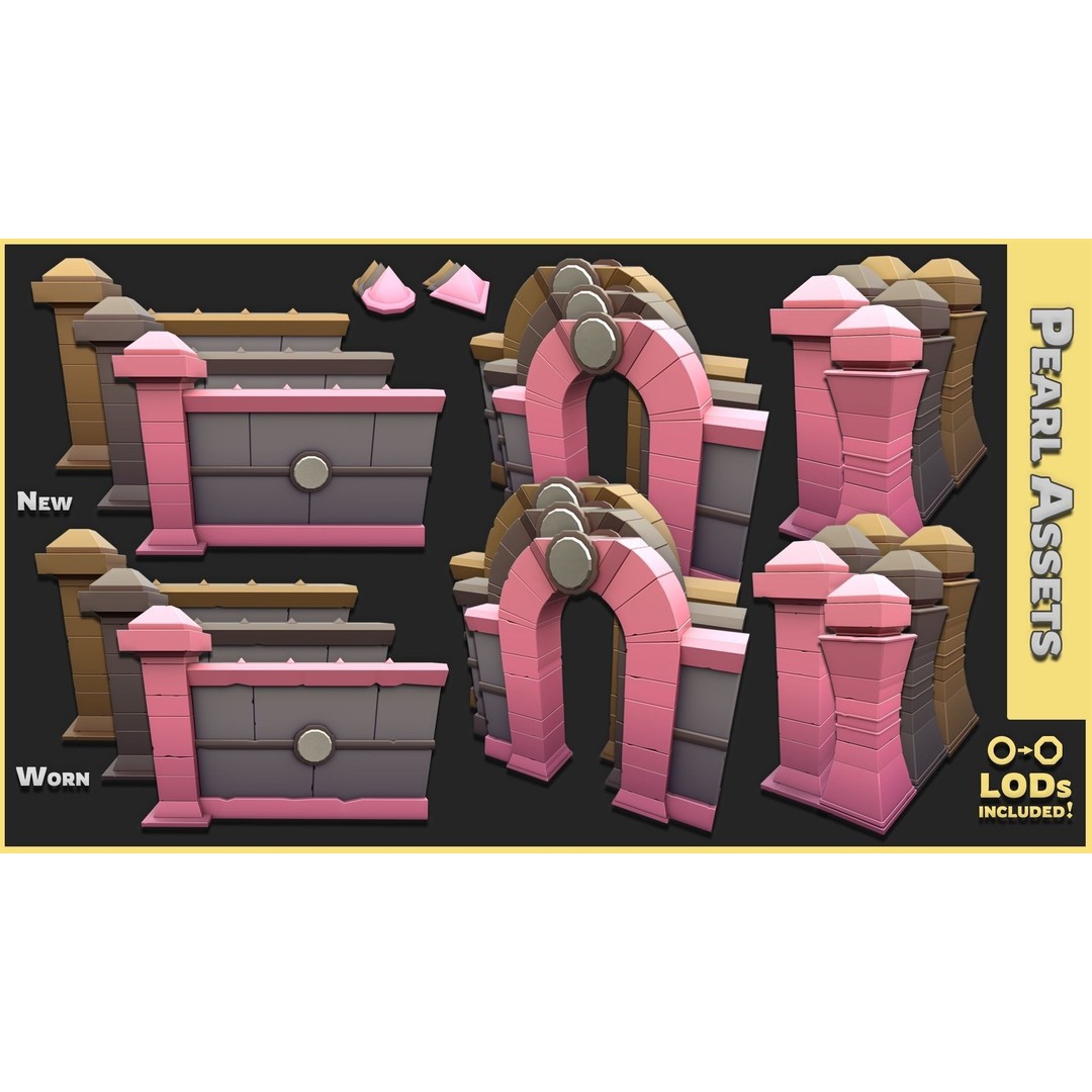 Modular Castle Walls 3D Model – Low Poly Game Asset, FBX, OBJ - View 14