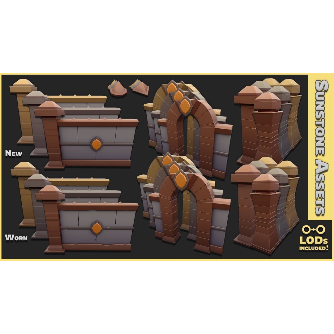 Modular Castle Walls 3D Model – Low Poly Game Asset, FBX, OBJ - View 15