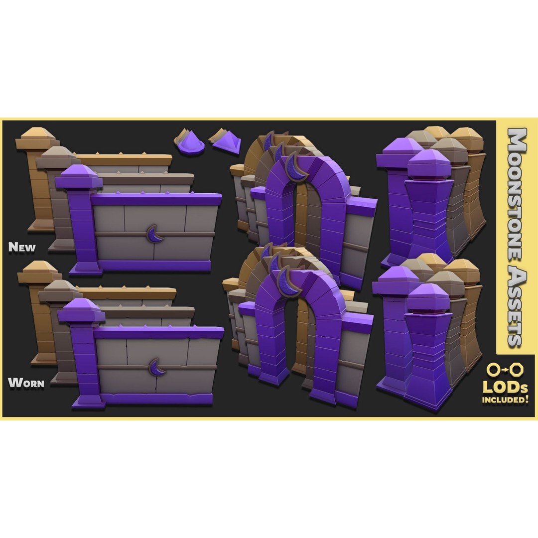 Modular Castle Walls 3D Model – Low Poly Game Asset, FBX, OBJ - View 16