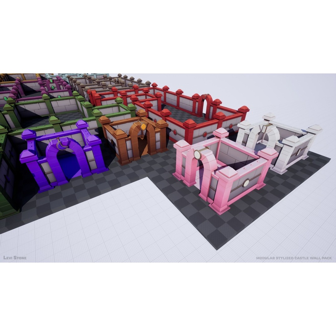 Modular Castle Walls 3D Model – Low Poly Game Asset, FBX, OBJ - View 20
