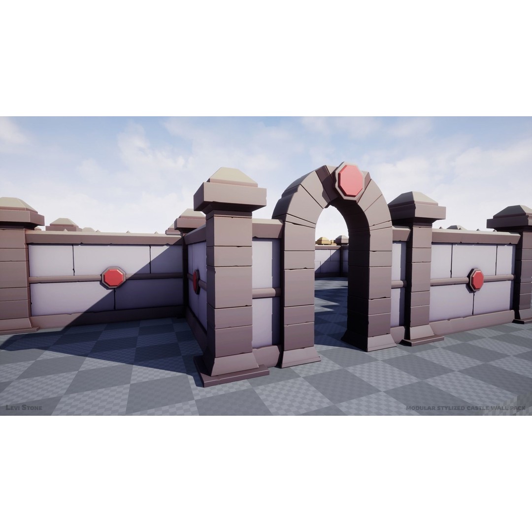 Modular Castle Walls 3D Model – Low Poly Game Asset, FBX, OBJ - View 22