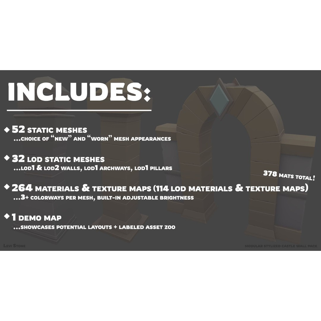 Modular Castle Walls 3D Model – Low Poly Game Asset, FBX, OBJ - View 4