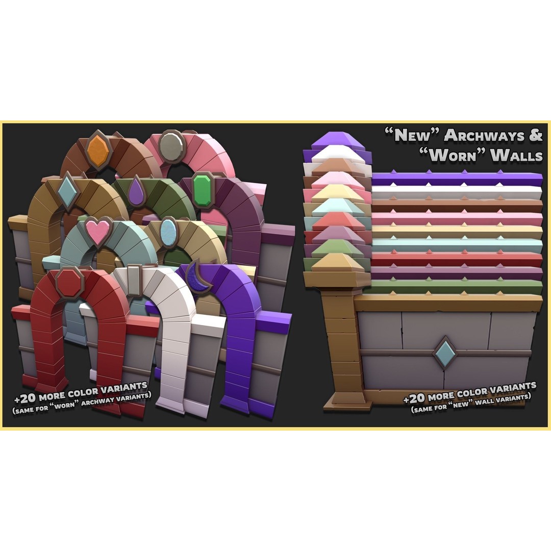 Modular Castle Walls 3D Model – Low Poly Game Asset, FBX, OBJ - View 5