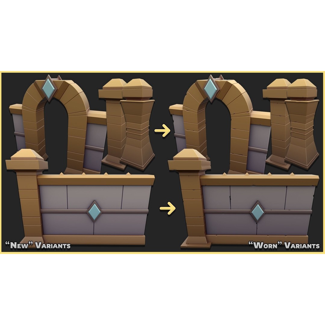 Modular Castle Walls 3D Model – Low Poly Game Asset, FBX, OBJ - View 6