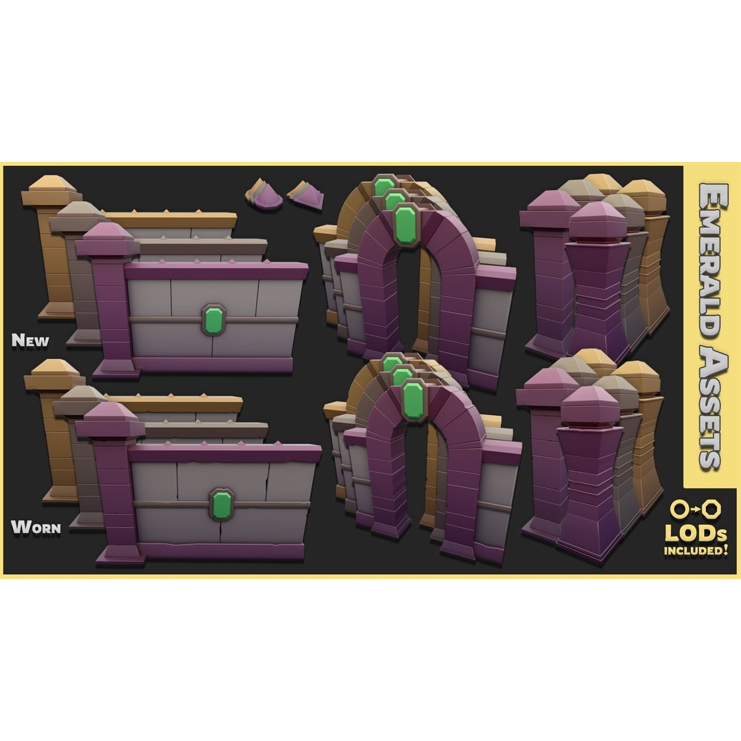 Modular Castle Walls 3D Model – Low Poly Game Asset, FBX, OBJ - View 8