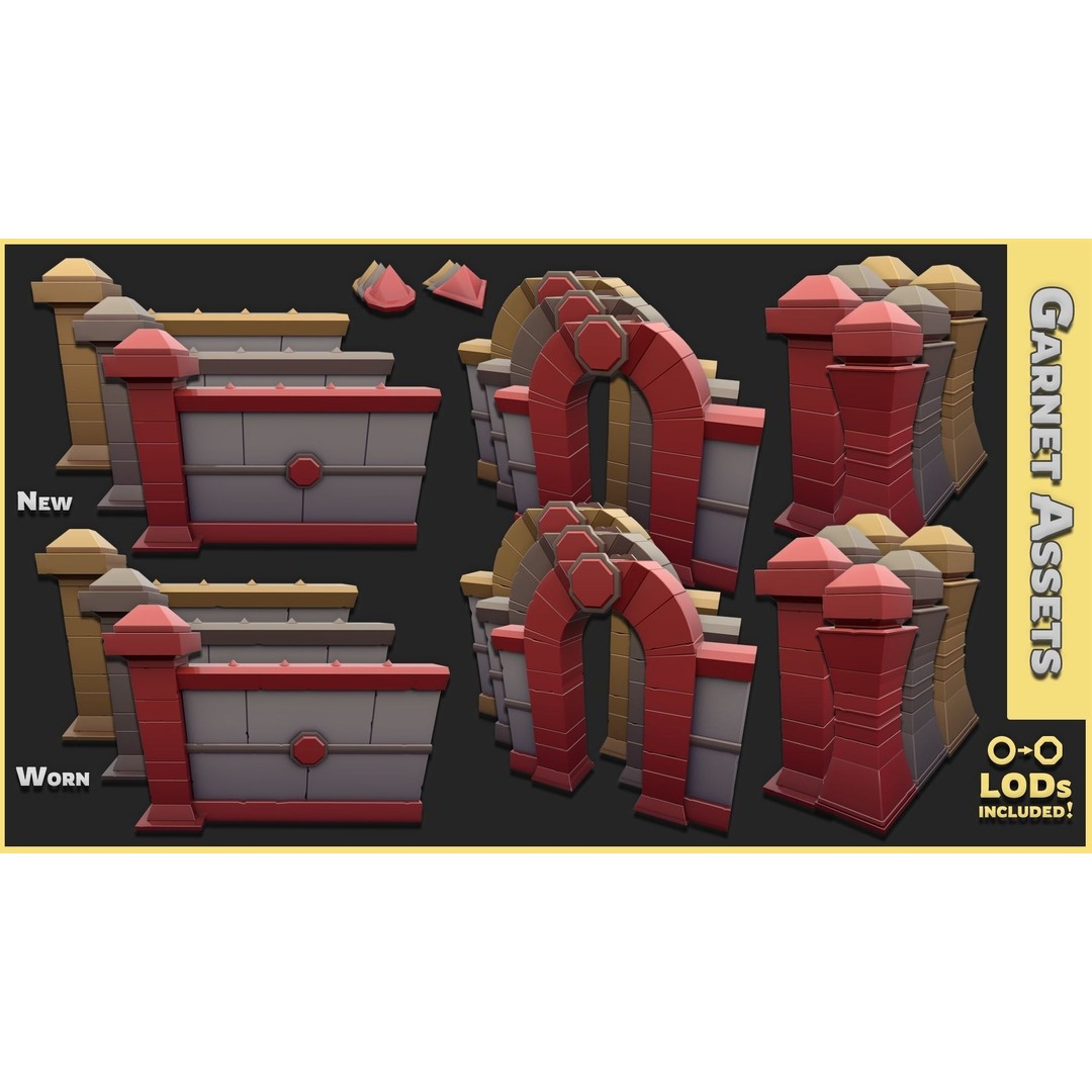 Modular Castle Walls 3D Model – Low Poly Game Asset, FBX, OBJ - View 9