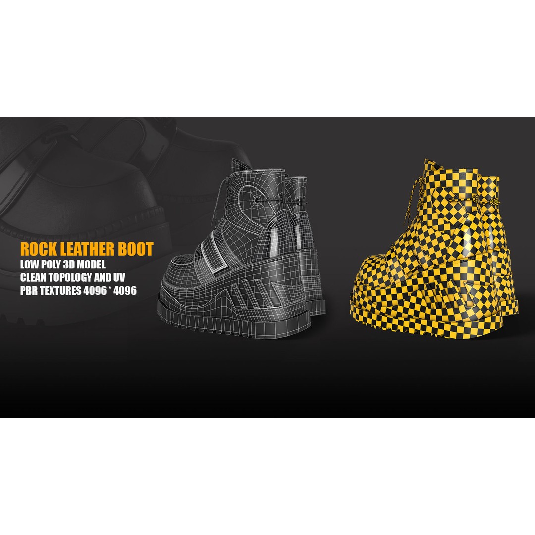 Rock Leather Boot 3D Model – Low Poly Game Asset with PBR Textures