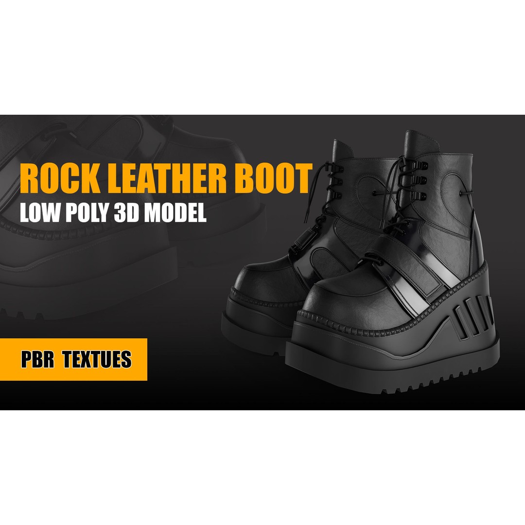 Rock Leather Boot 3D Model – Low Poly Game Asset with PBR Textures - View 3