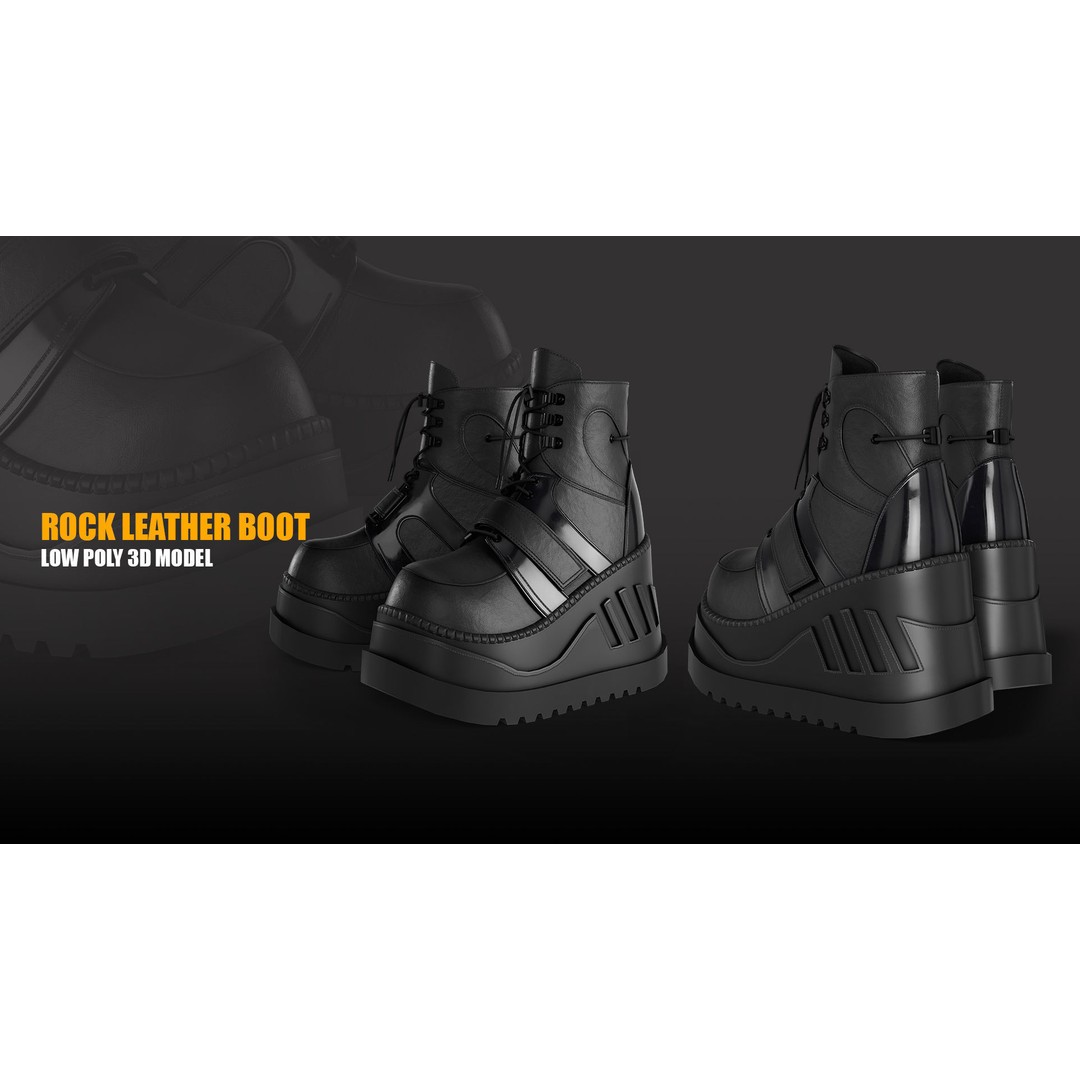Rock Leather Boot 3D Model – Low Poly Game Asset with PBR Textures - View 4