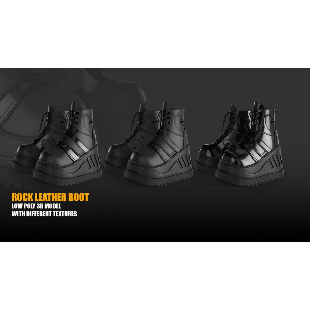 Rock Leather Boot 3D Model – Low Poly Game Asset with PBR Textures - View 5