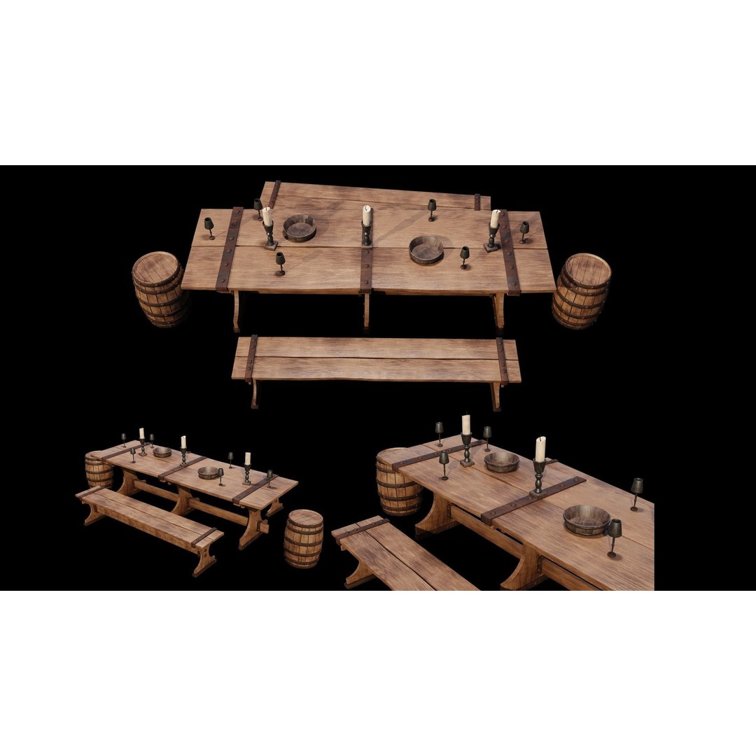 PBR Wood Furniture 3D Model – Low Poly Game Asset, FBX, OBJ, Blender
