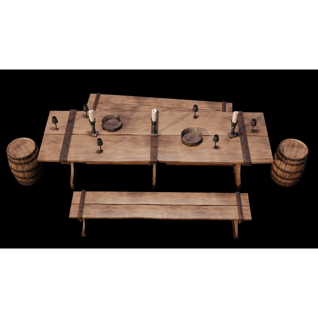 PBR Wood Furniture 3D Model – Low Poly Game Asset, FBX, OBJ, Blender - View 3