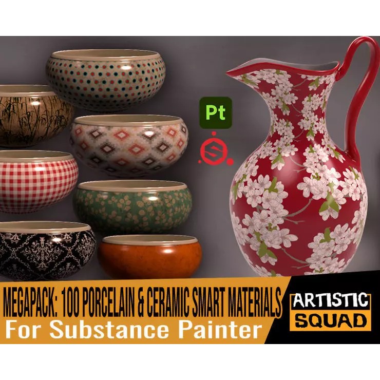 Porcelain and Ceramic Smart Materials 3D Model – 100 Textures for Substance Painter - View 2