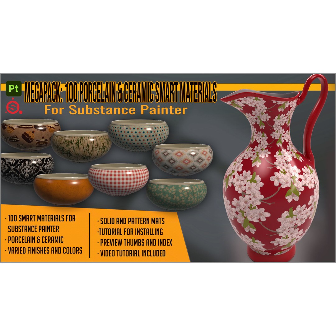 Porcelain and Ceramic Smart Materials 3D Model – 100 Textures for Substance Painter - View 3