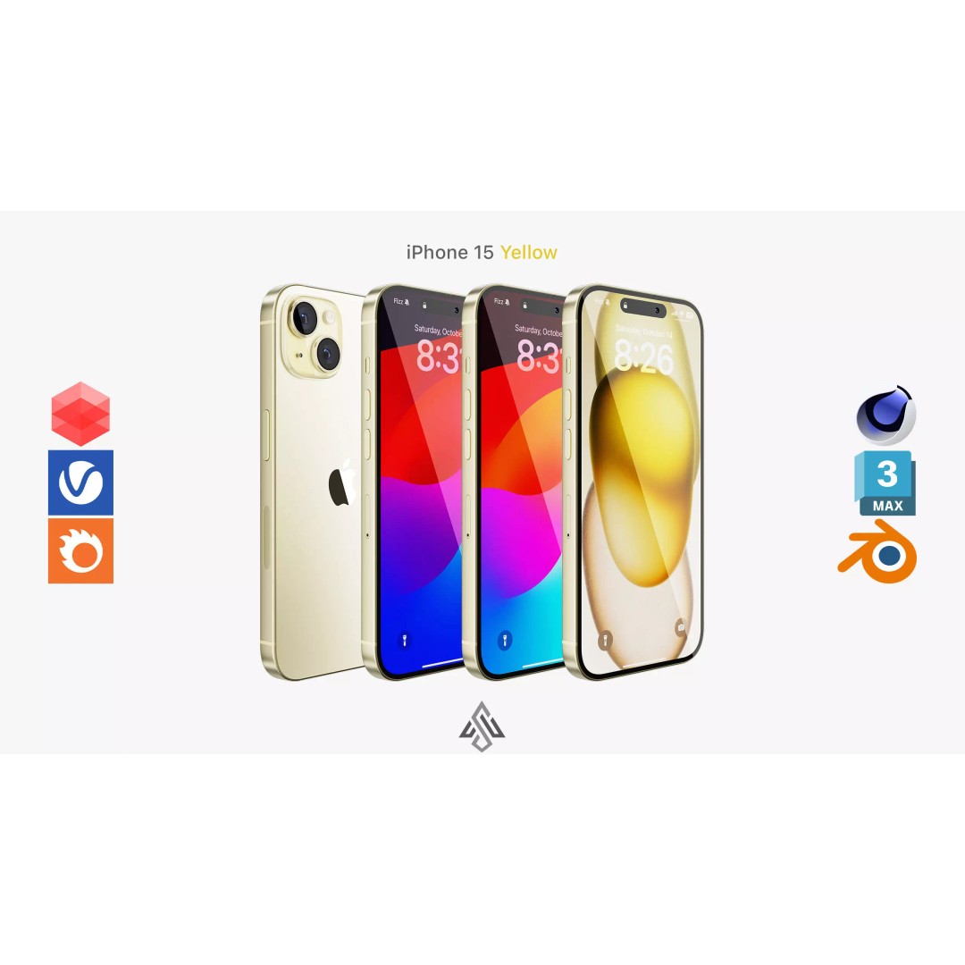 Apple iPhone 15 Yellow 3D Model – High Poly PBR Asset, FBX, OBJ - View 2