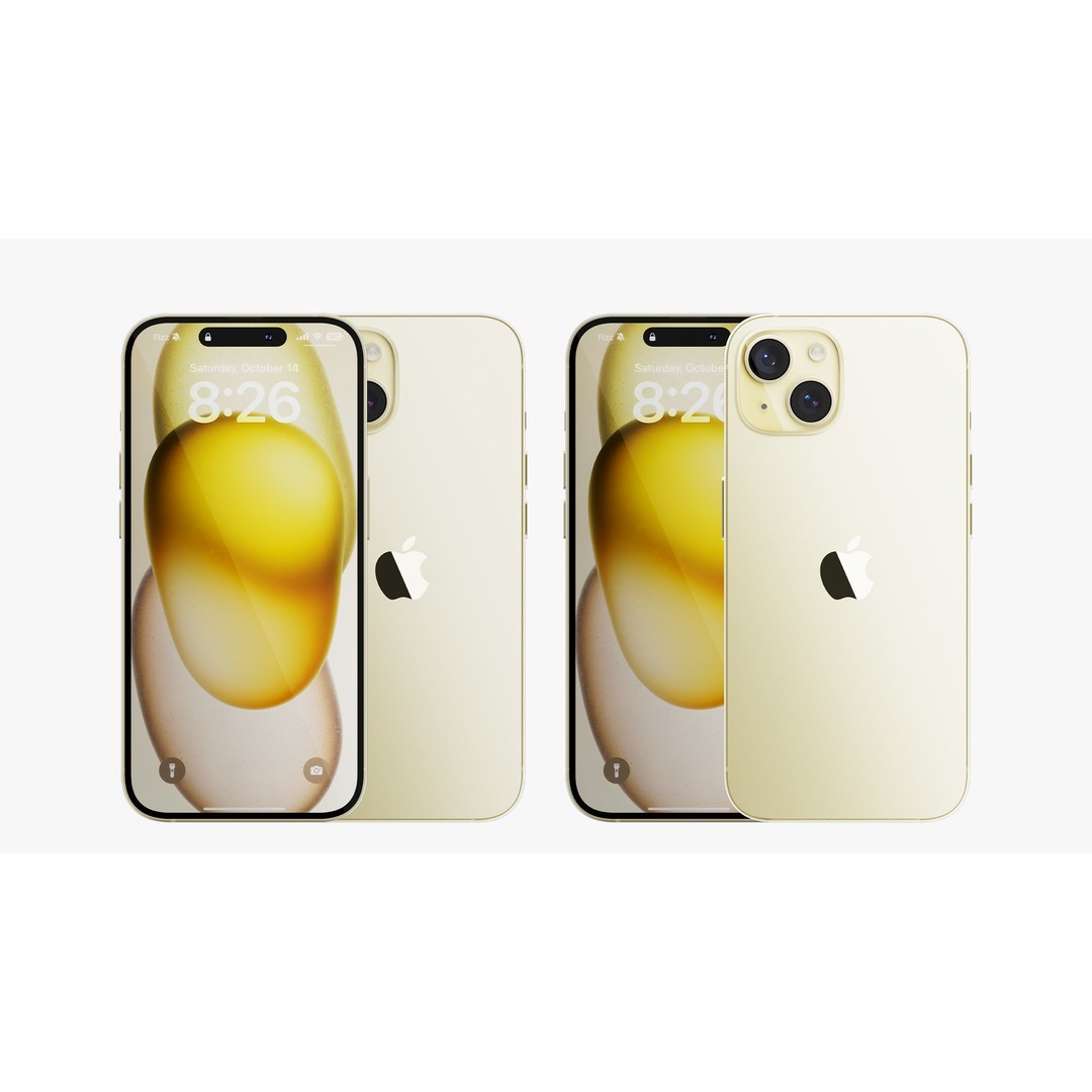 Apple iPhone 15 Yellow 3D Model – High Poly PBR Asset, FBX, OBJ - View 5