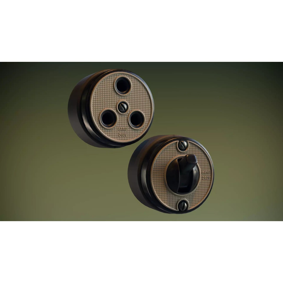 Vintage Power Switch and Socket 3D Model – Low Poly PBR Game Asset, FBX - View 2