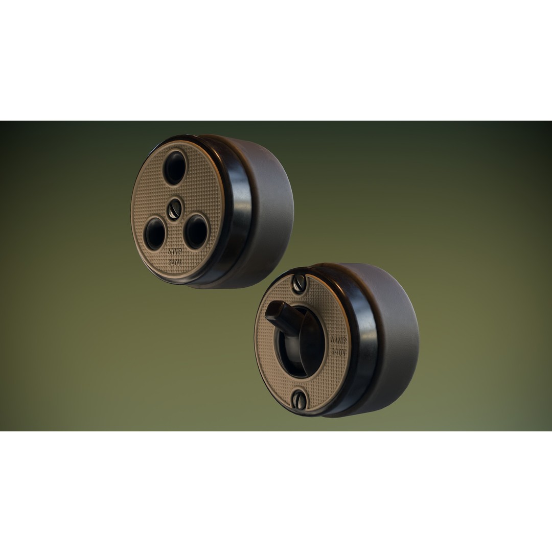 Vintage Power Switch and Socket 3D Model – Low Poly PBR Game Asset, FBX - View 3