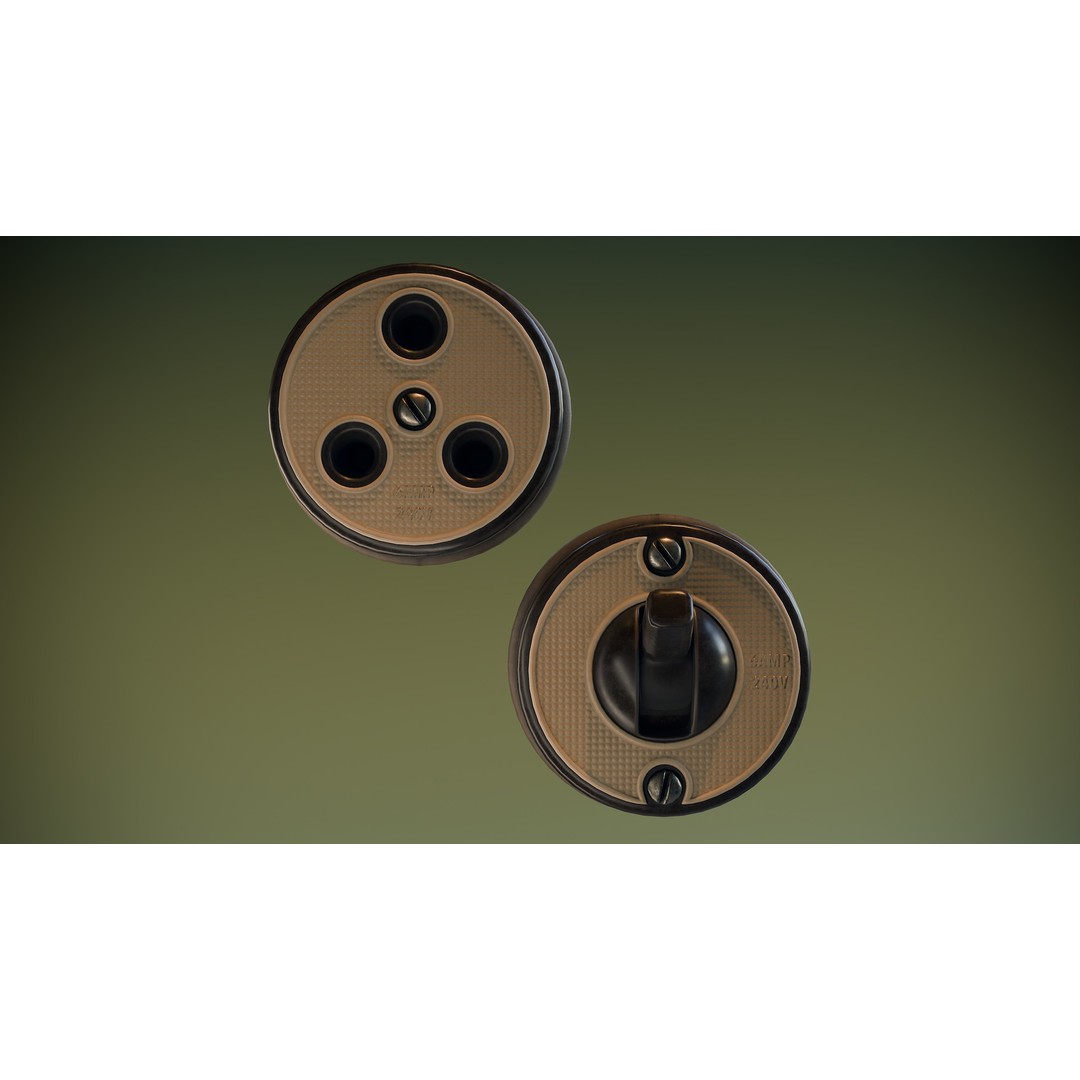 Vintage Power Switch and Socket 3D Model – Low Poly PBR Game Asset, FBX - View 4