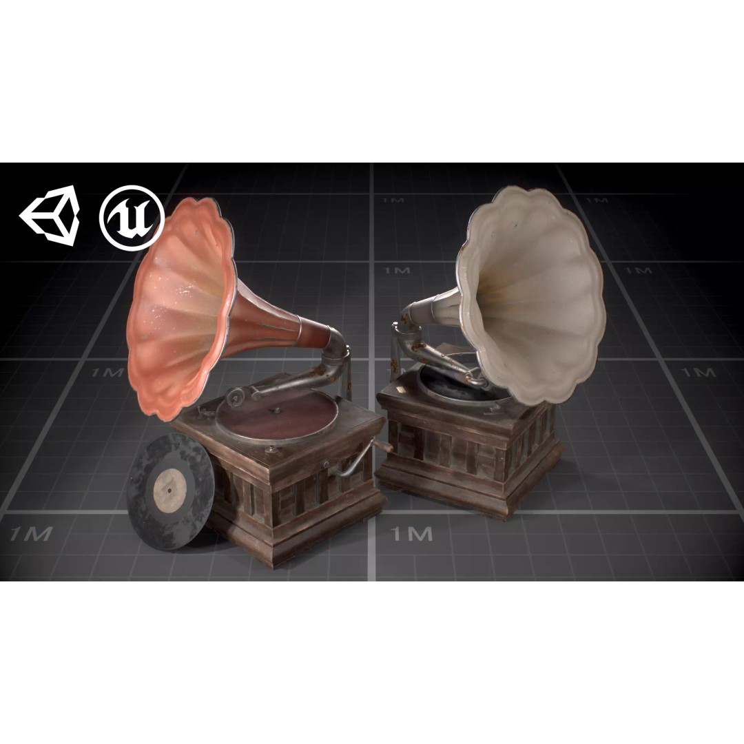 Used Soviet Gramophone 3D Model – Low Poly Game Asset, FBX - View 2