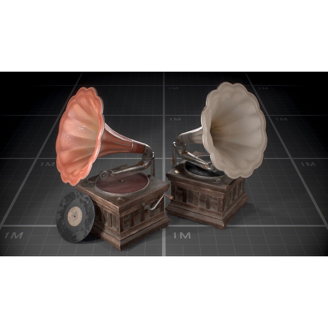 Used Soviet Gramophone 3D Model – Low Poly Game Asset, FBX - View 3