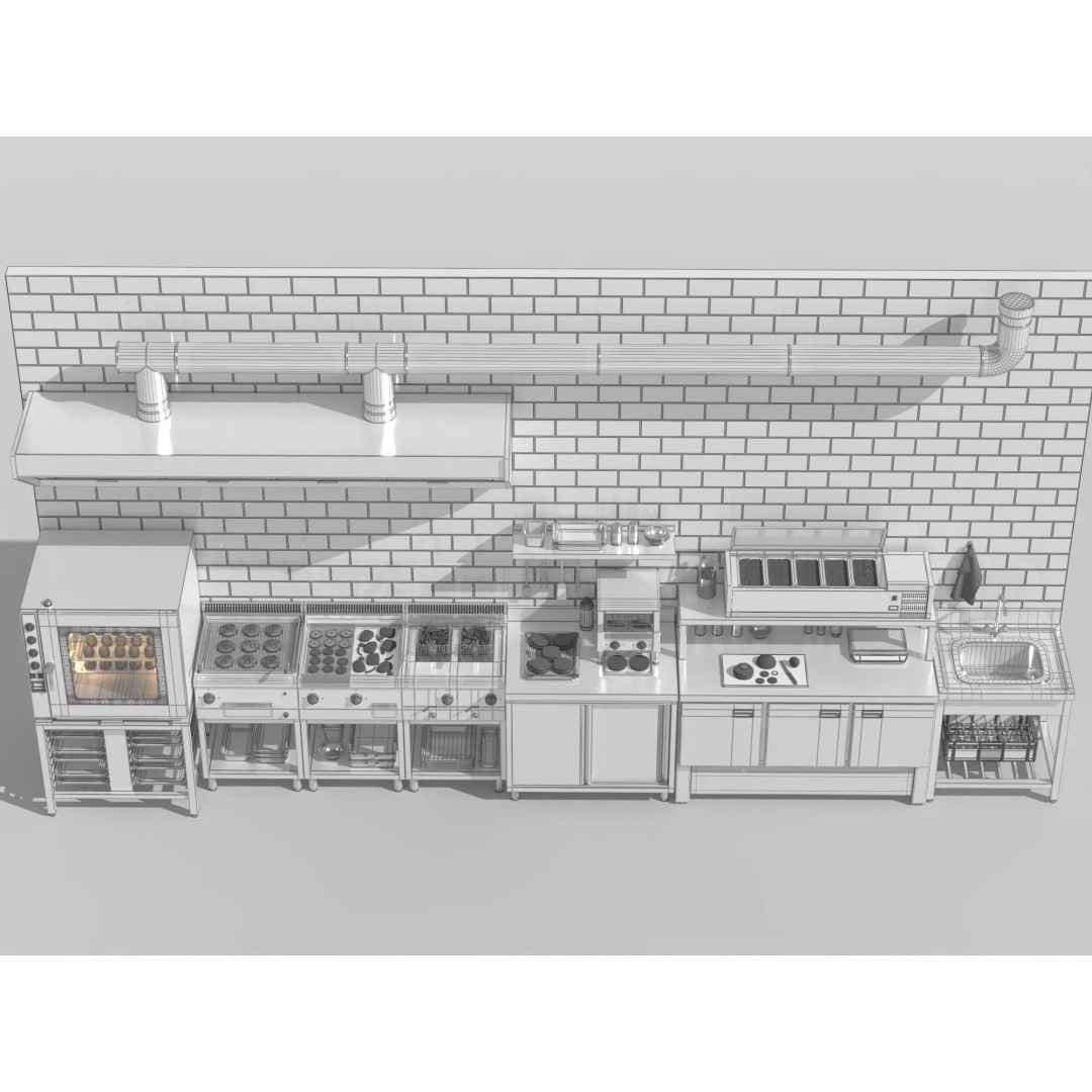 Burger Kitchen Production Line 3D Model – Low Poly Rigged Asset for Blender