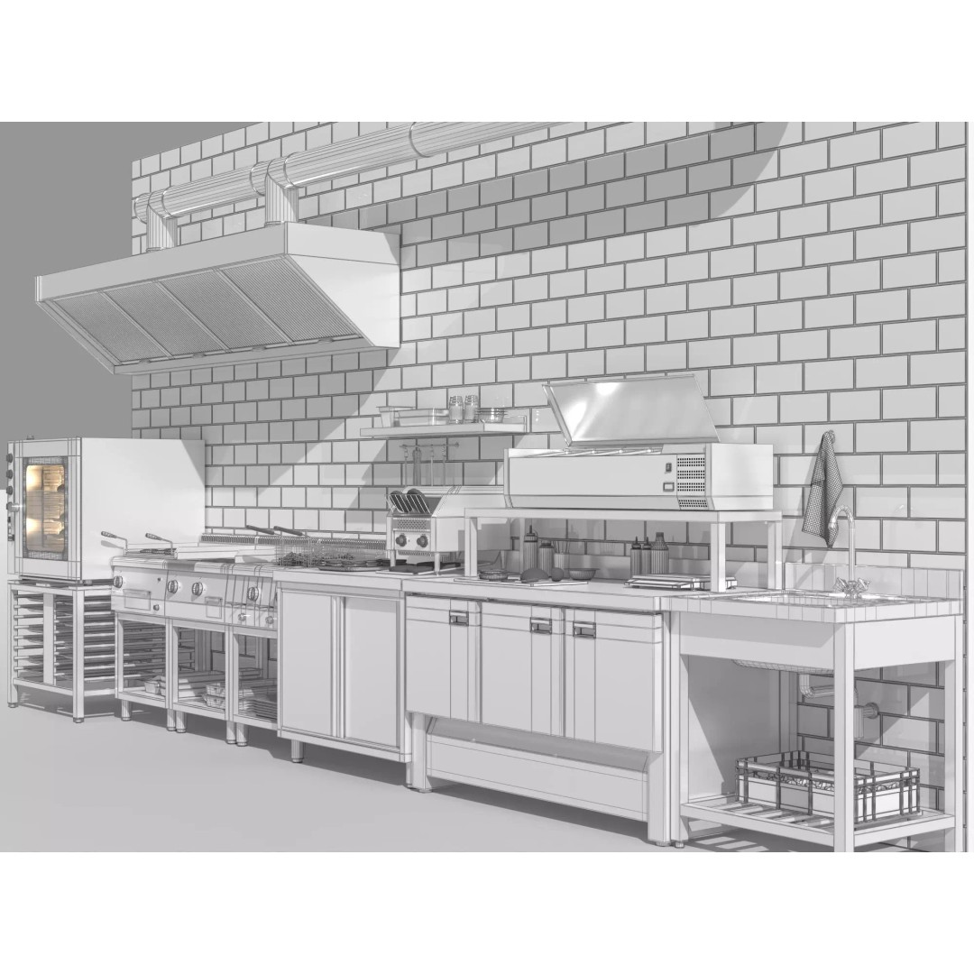 Burger Kitchen Production Line 3D Model – Low Poly Rigged Asset for Blender - View 11