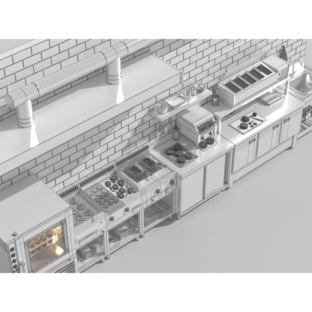 Burger Kitchen Production Line 3D Model – Low Poly Rigged Asset for Blender - View 12