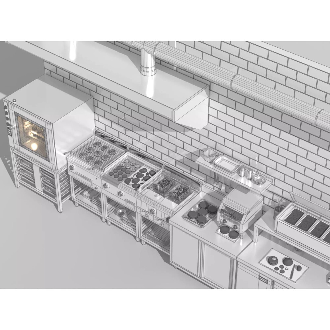 Burger Kitchen Production Line 3D Model – Low Poly Rigged Asset for Blender - View 13