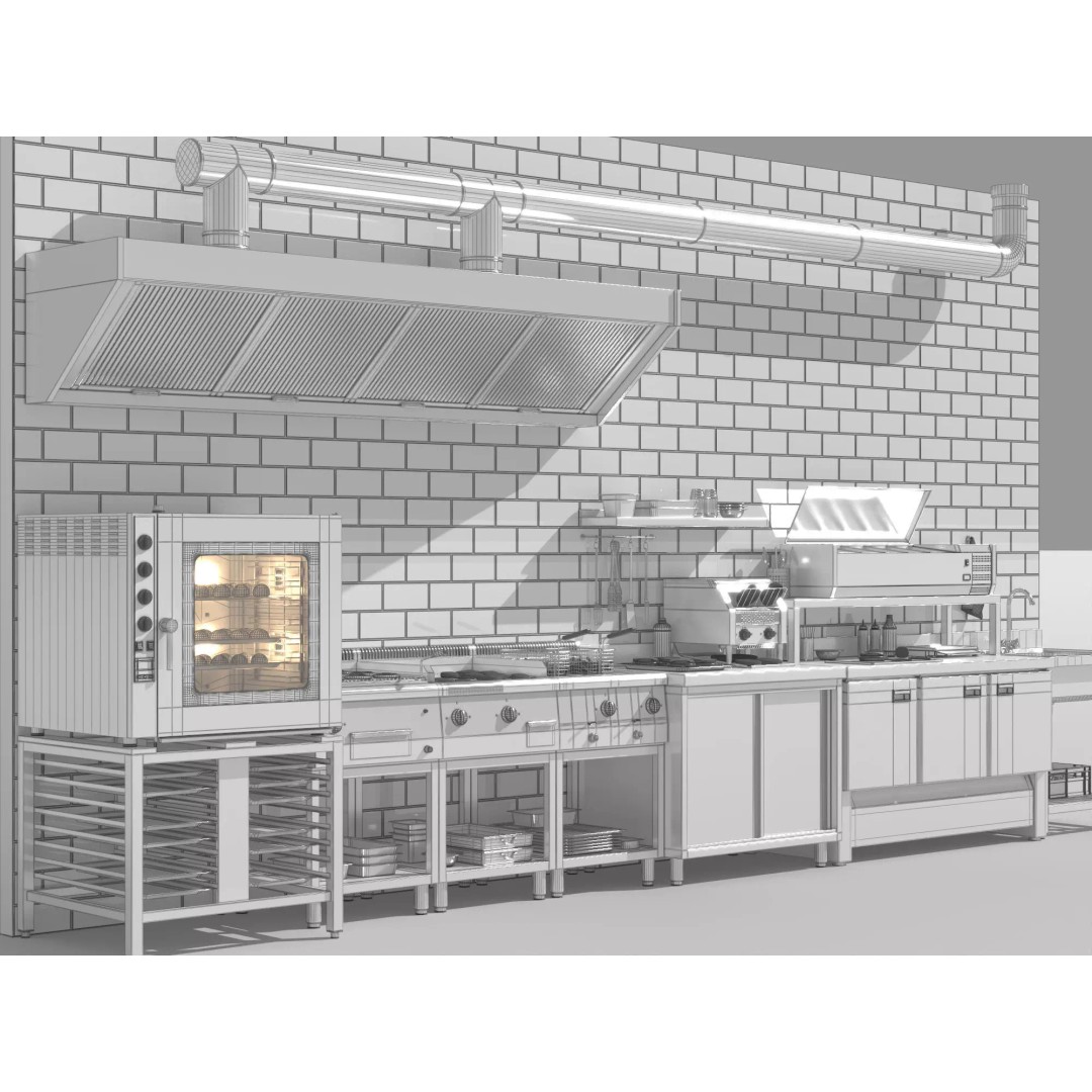 Burger Kitchen Production Line 3D Model – Low Poly Rigged Asset for Blender - View 14