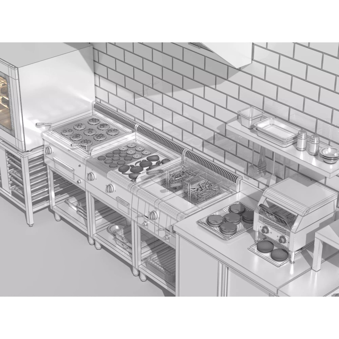 Burger Kitchen Production Line 3D Model – Low Poly Rigged Asset for Blender - View 15