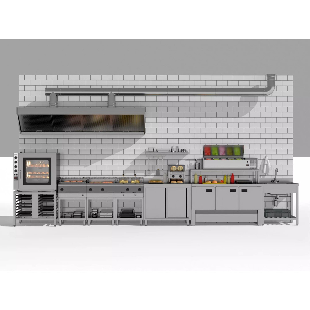 Burger Kitchen Production Line 3D Model – Low Poly Rigged Asset for Blender - View 2