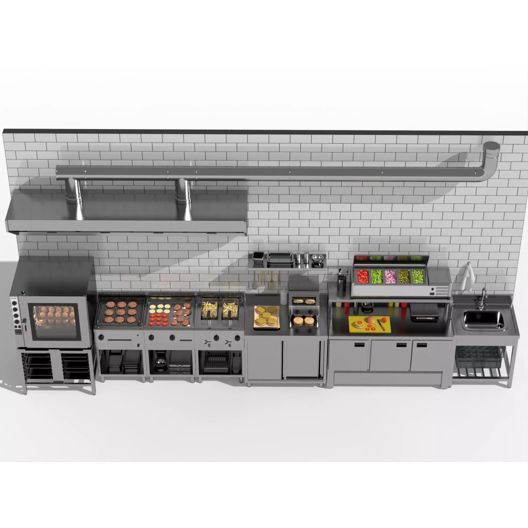 Burger Kitchen Production Line 3D Model – Low Poly Rigged Asset for Blender - View 3