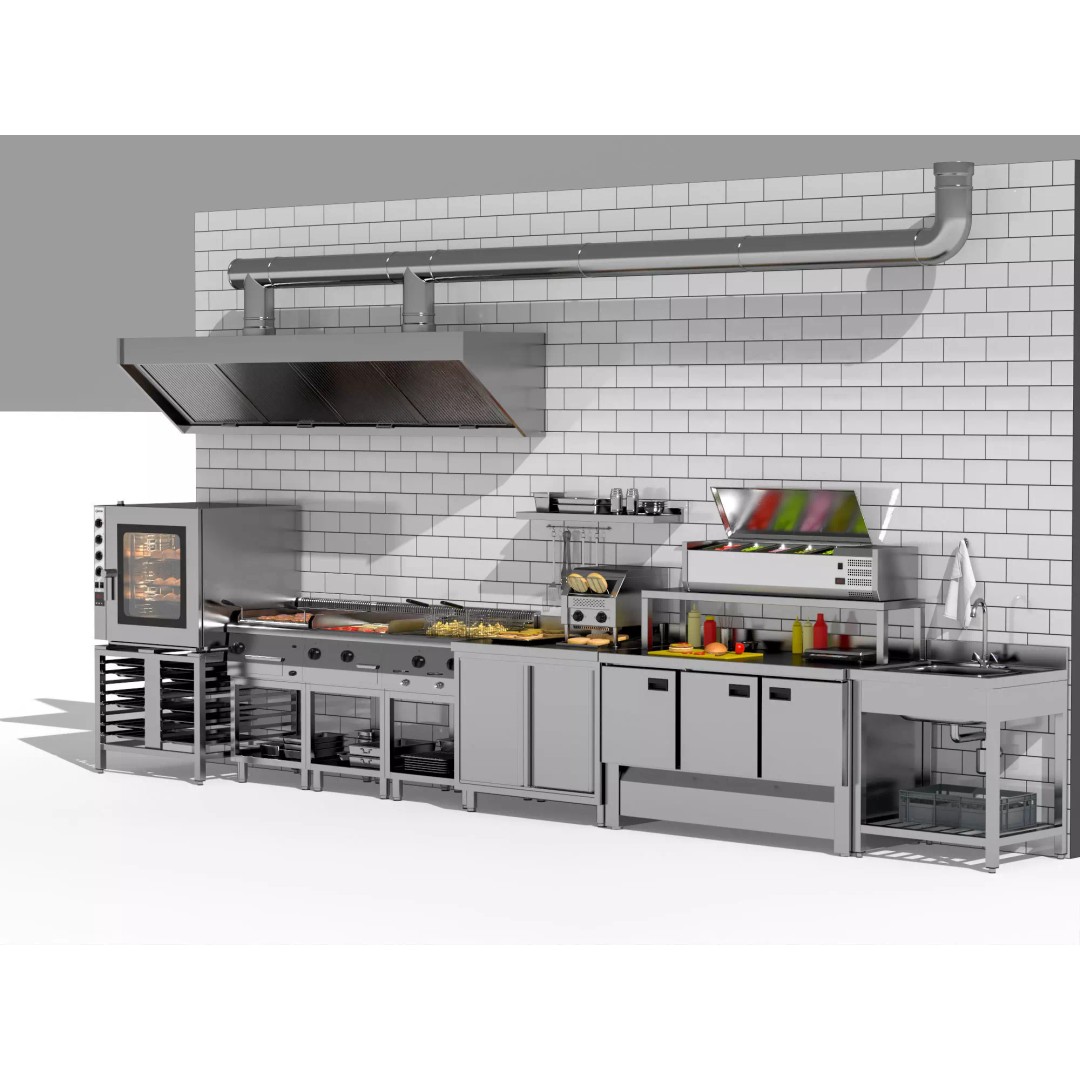 Burger Kitchen Production Line 3D Model – Low Poly Rigged Asset for Blender - View 4