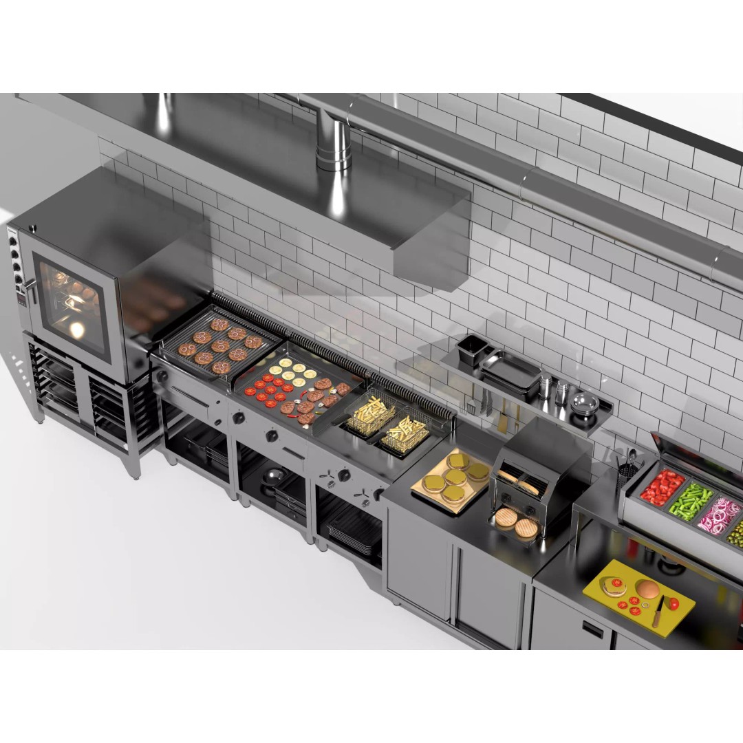 Burger Kitchen Production Line 3D Model – Low Poly Rigged Asset for Blender - View 5