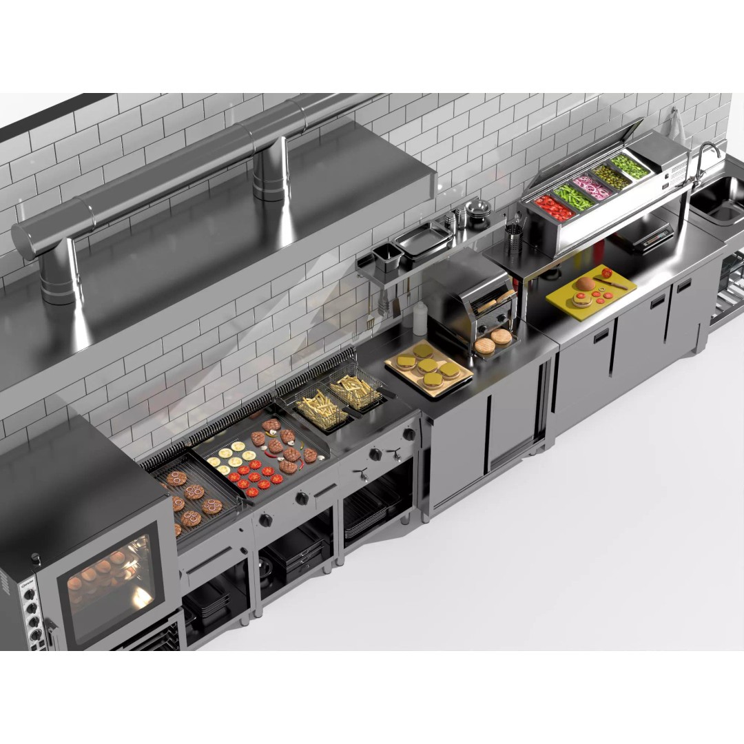 Burger Kitchen Production Line 3D Model – Low Poly Rigged Asset for Blender - View 6