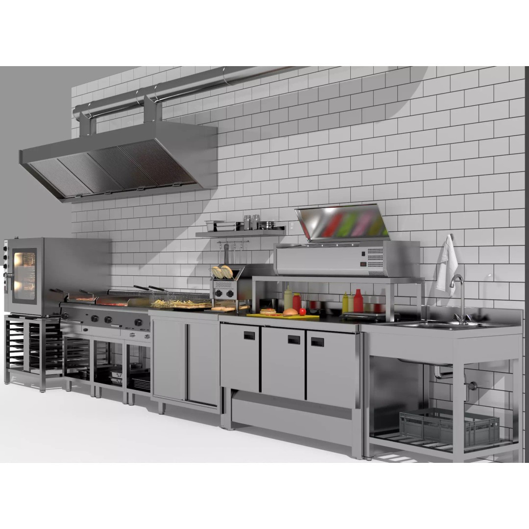 Burger Kitchen Production Line 3D Model – Low Poly Rigged Asset for Blender - View 7