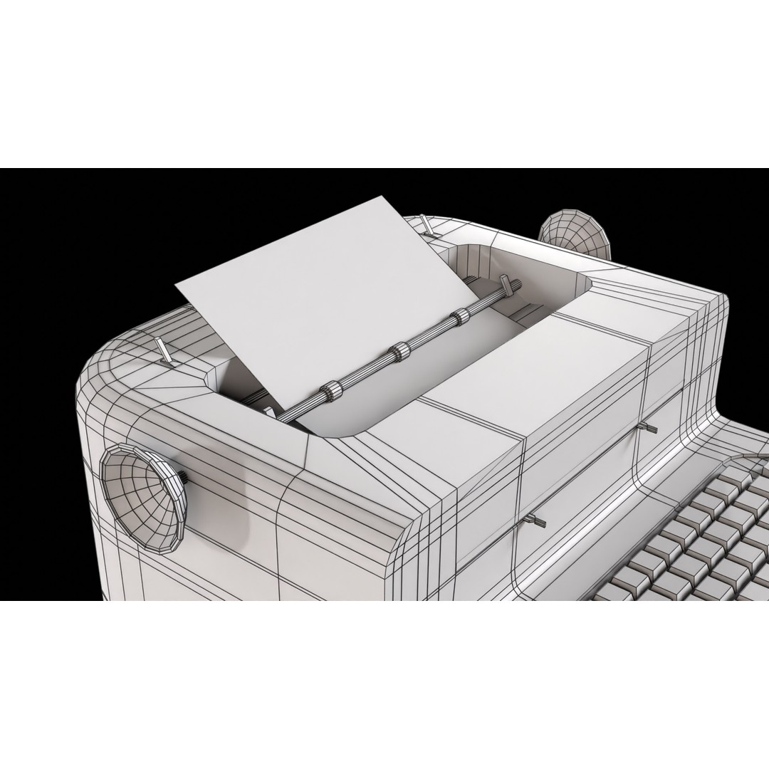 Typewriter 3D Model – Low Poly Game Ready PBR Asset, FBX, OBJ - View 10