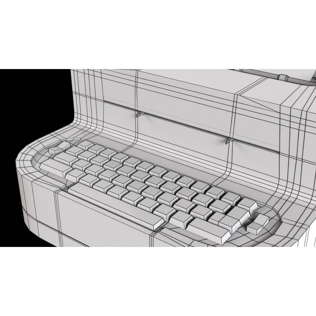 Typewriter 3D Model – Low Poly Game Ready PBR Asset, FBX, OBJ - View 11