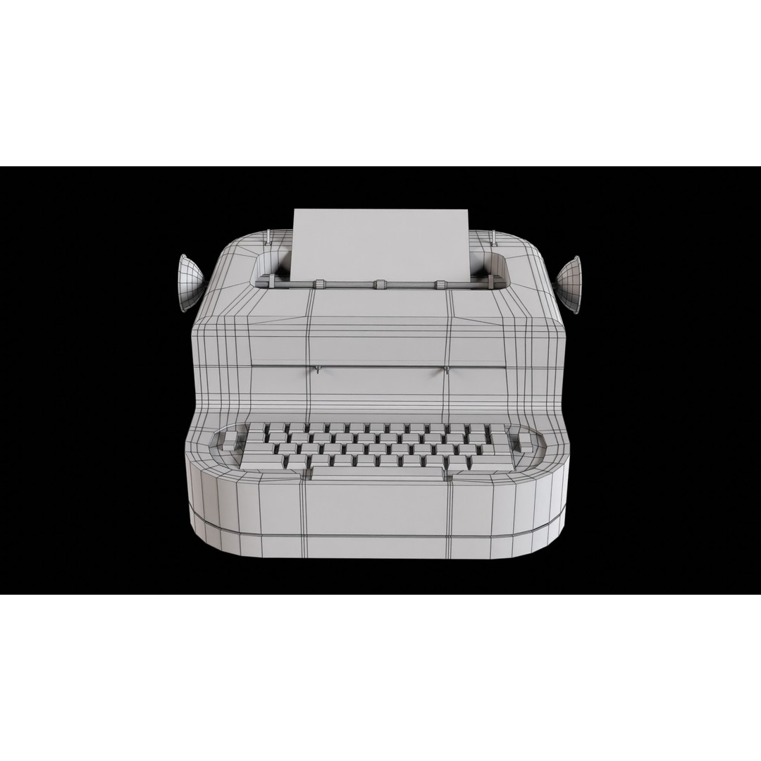 Typewriter 3D Model – Low Poly Game Ready PBR Asset, FBX, OBJ - View 12