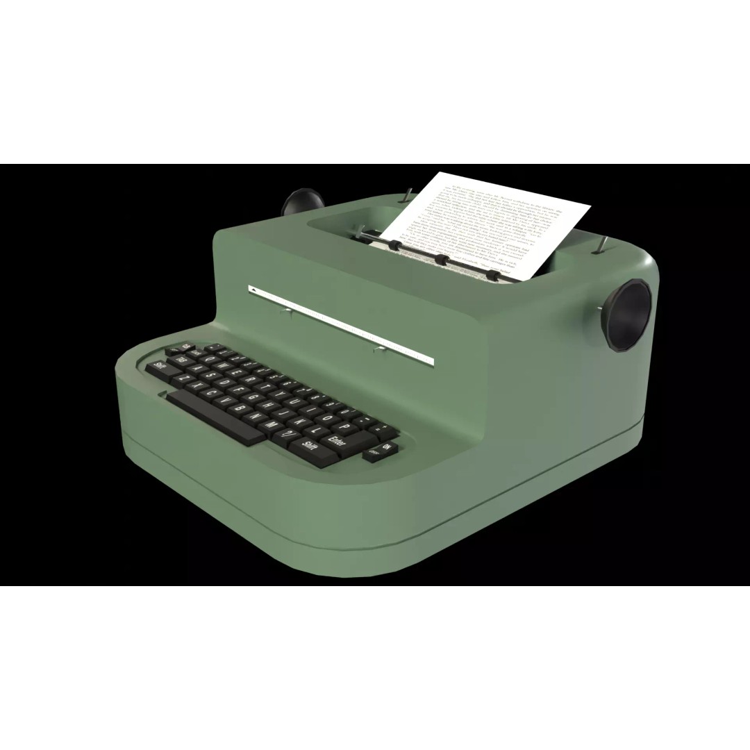 Typewriter 3D Model – Low Poly Game Ready PBR Asset, FBX, OBJ - View 2