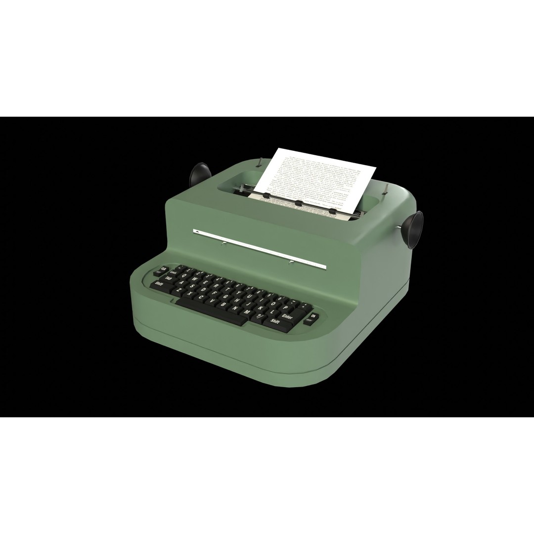 Typewriter 3D Model – Low Poly Game Ready PBR Asset, FBX, OBJ - View 3