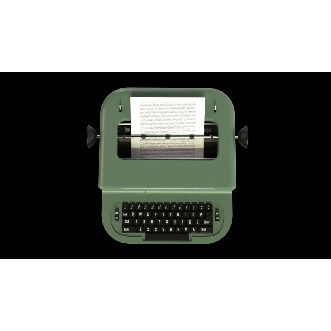 Typewriter 3D Model – Low Poly Game Ready PBR Asset, FBX, OBJ - View 7