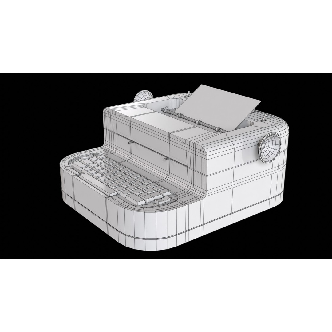 Typewriter 3D Model – Low Poly Game Ready PBR Asset, FBX, OBJ - View 8
