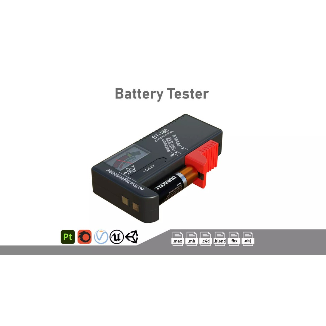 Battery Tester 3D Model – Low Poly PBR Game Asset, FBX, OBJ - View 2