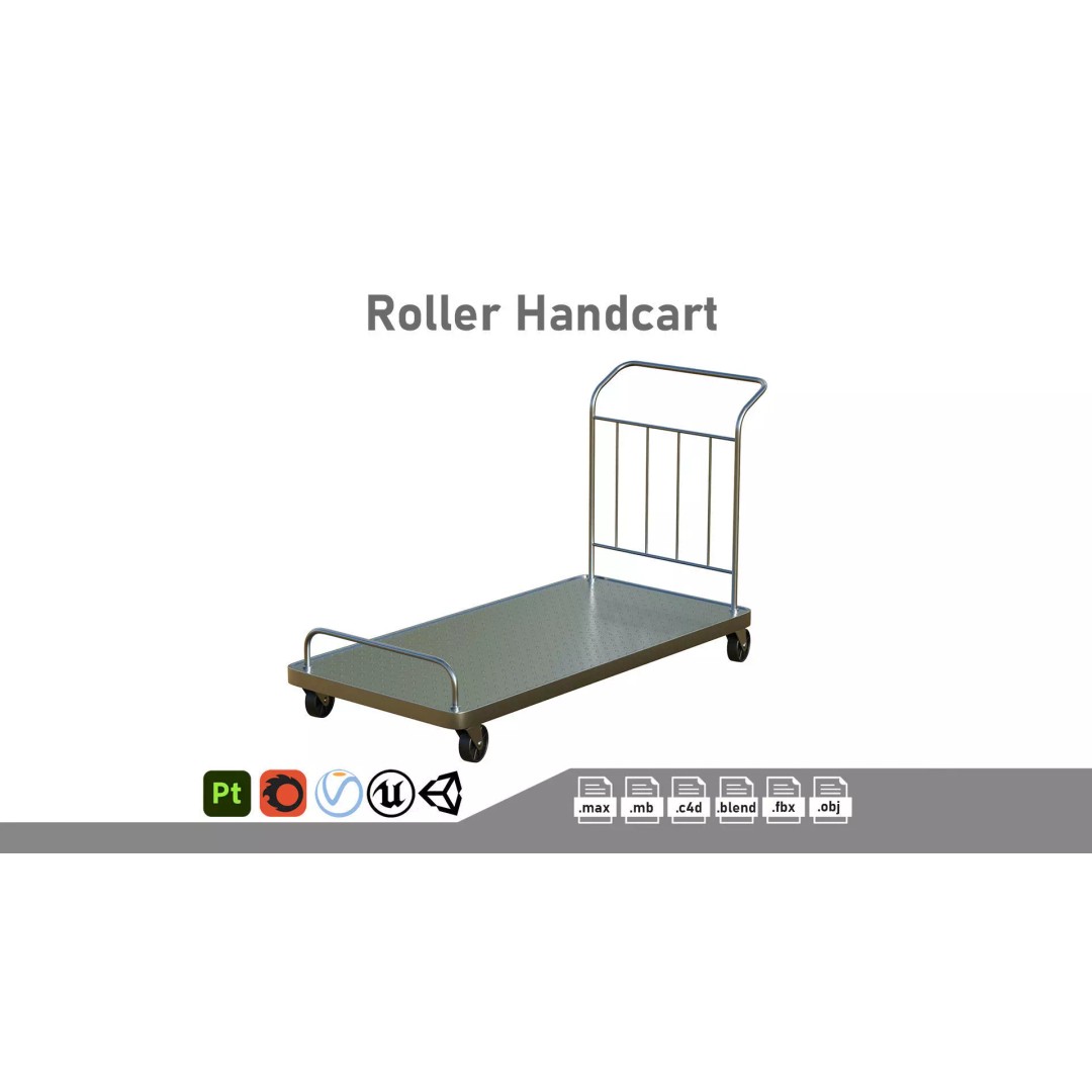 Roller Handcart 3D Model – Low Poly Game Ready Asset, FBX, OBJ - View 2