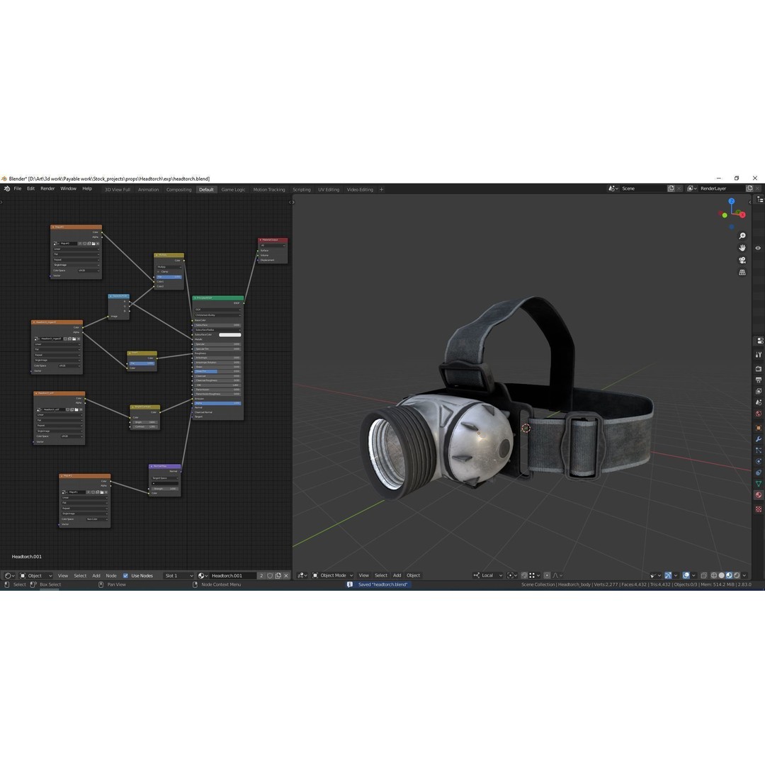 Headlamp Flashlight 3D Model – Low Poly Game Ready PBR Asset