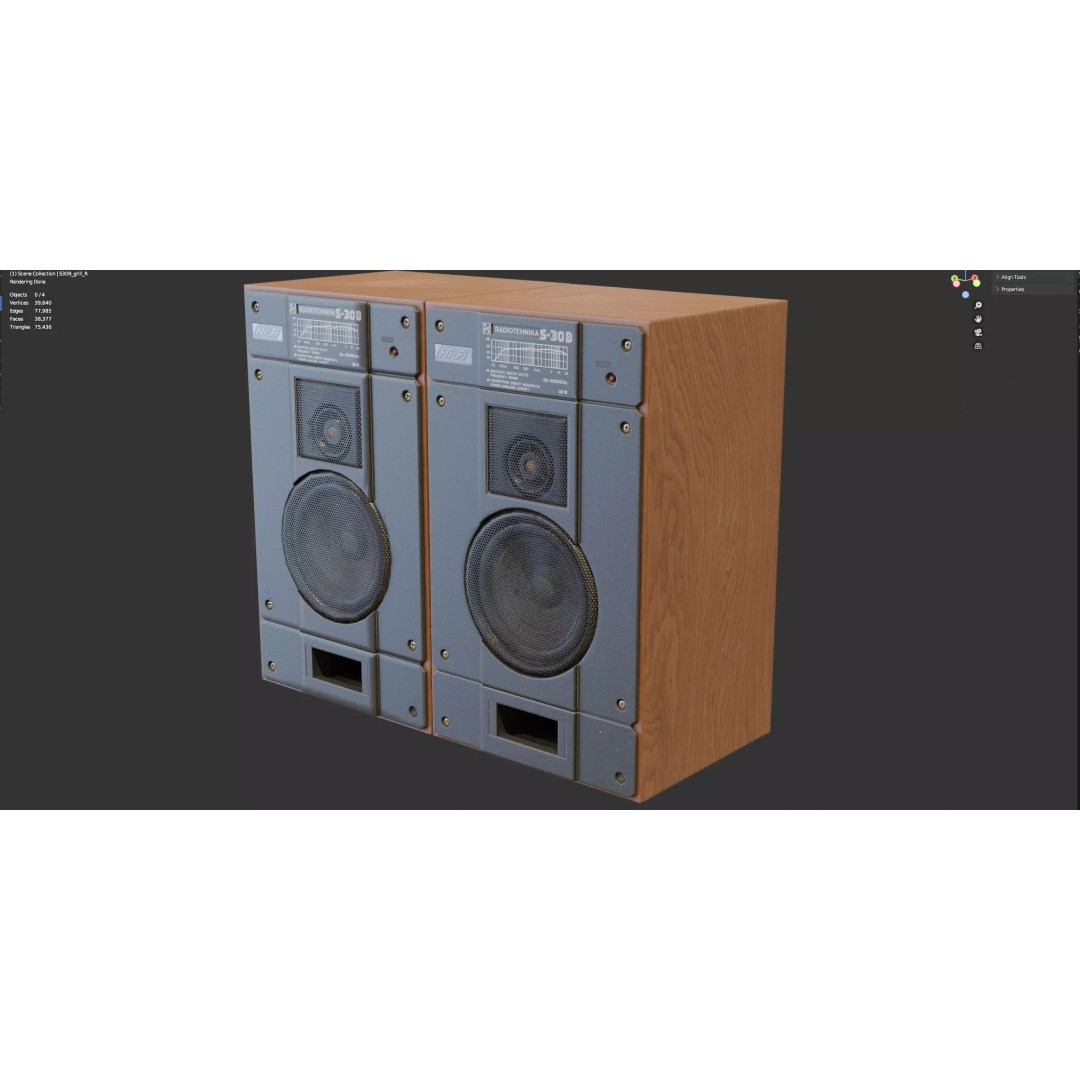 Radiotehnika S30B Speakers 3D Model – Vintage Audio System, PBR Textures - View 17