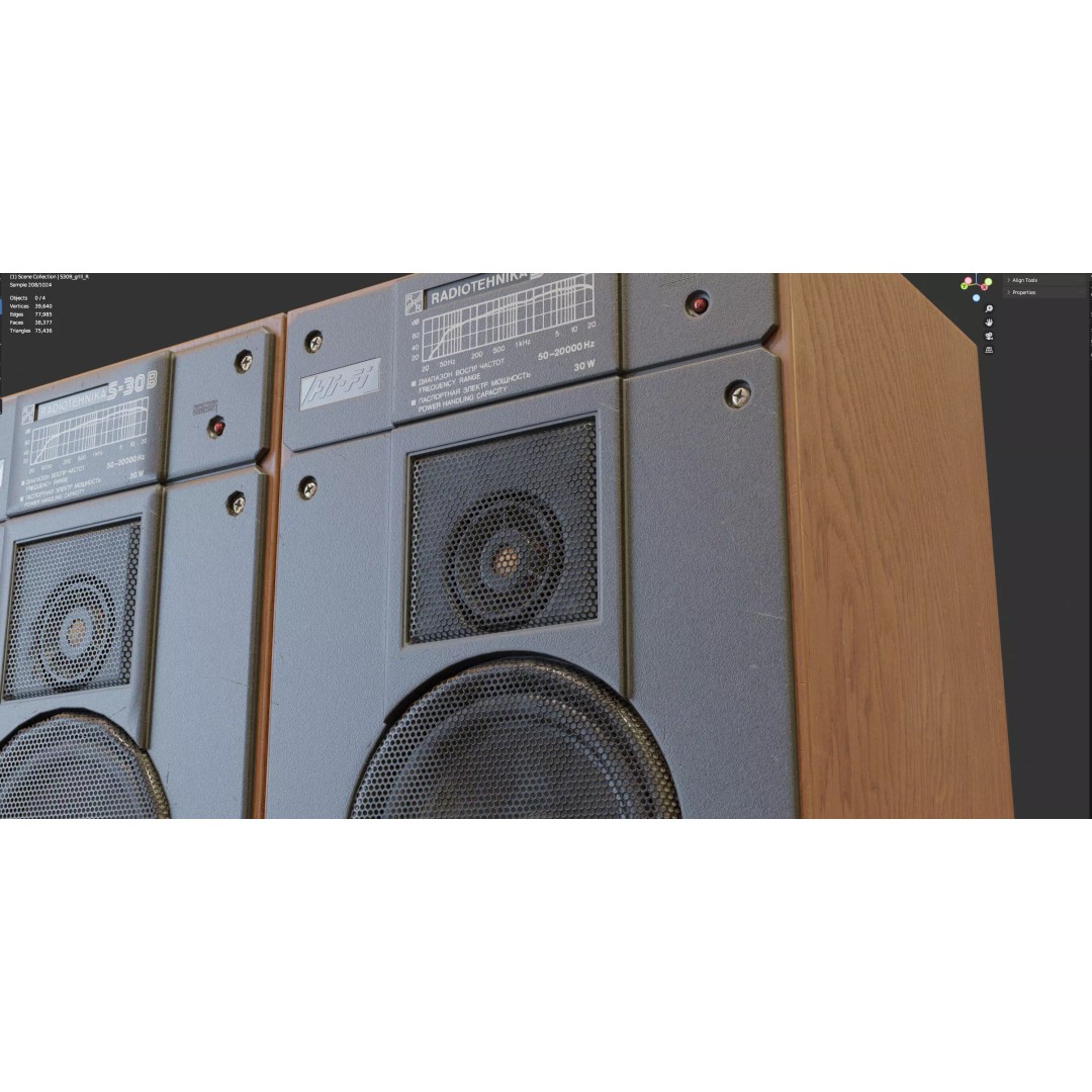 Radiotehnika S30B Speakers 3D Model – Vintage Audio System, PBR Textures - View 20