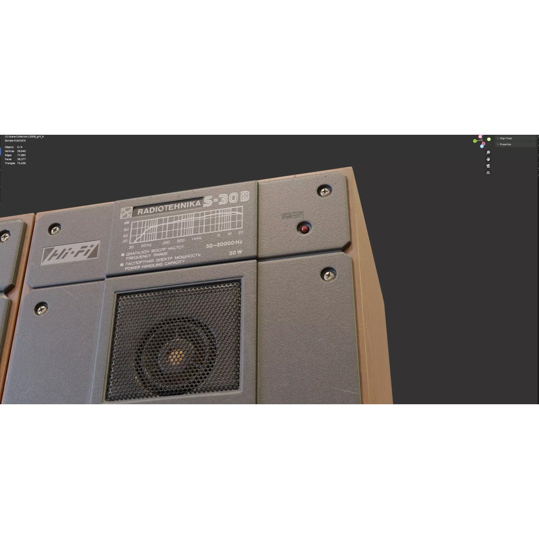 Radiotehnika S30B Speakers 3D Model – Vintage Audio System, PBR Textures - View 24